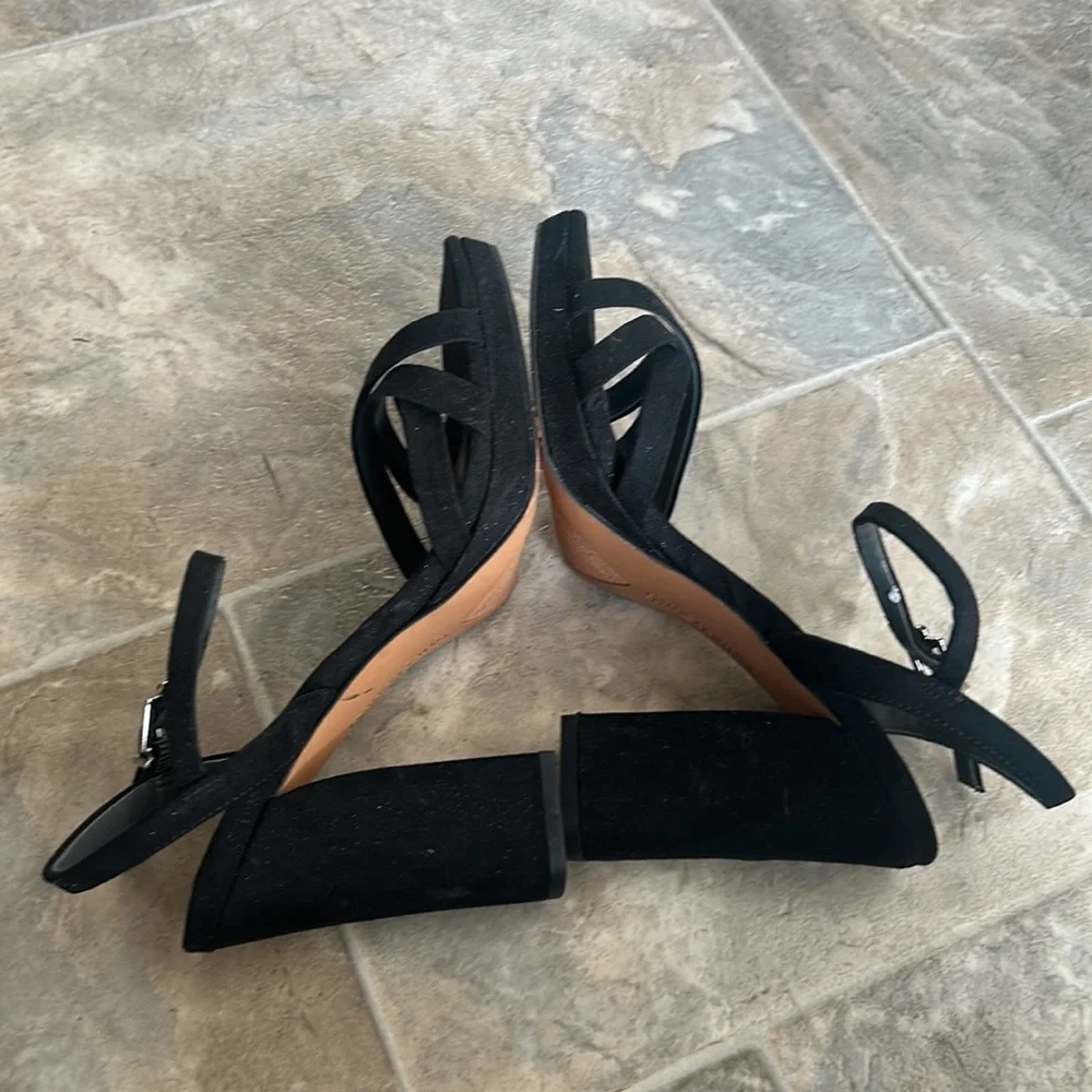 Franco Sarto Black Suede Block Damalis Sandal Heels 6.5